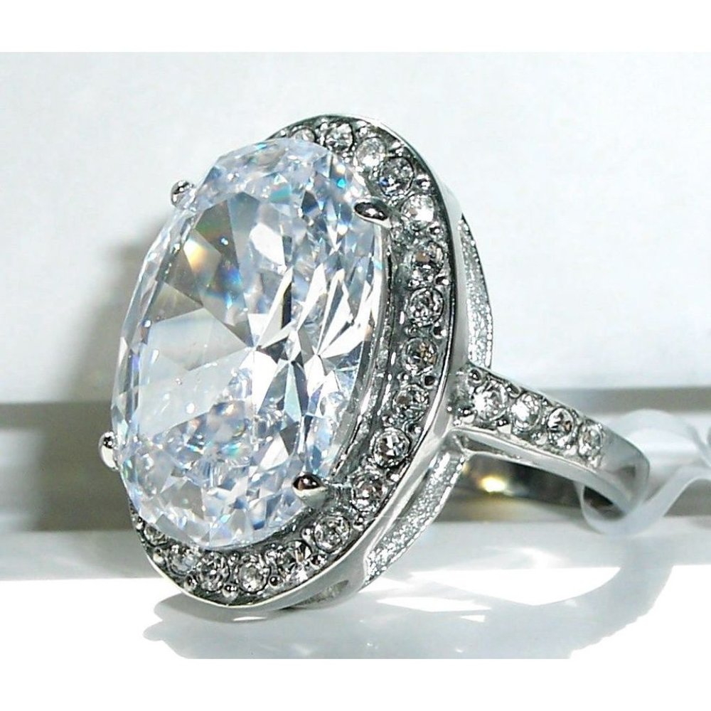 STAINLESS STEEL Huge 12.86 Carat Cubic Zirconia Halo Ring - Picture 3 of 15